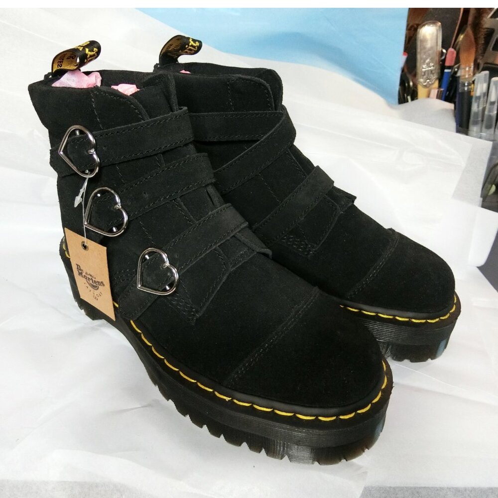 RARE Dr. Martens x Lazy Oaf Suede Heart Buckle Platform Boots | Size 9 - Picture 2 of 12